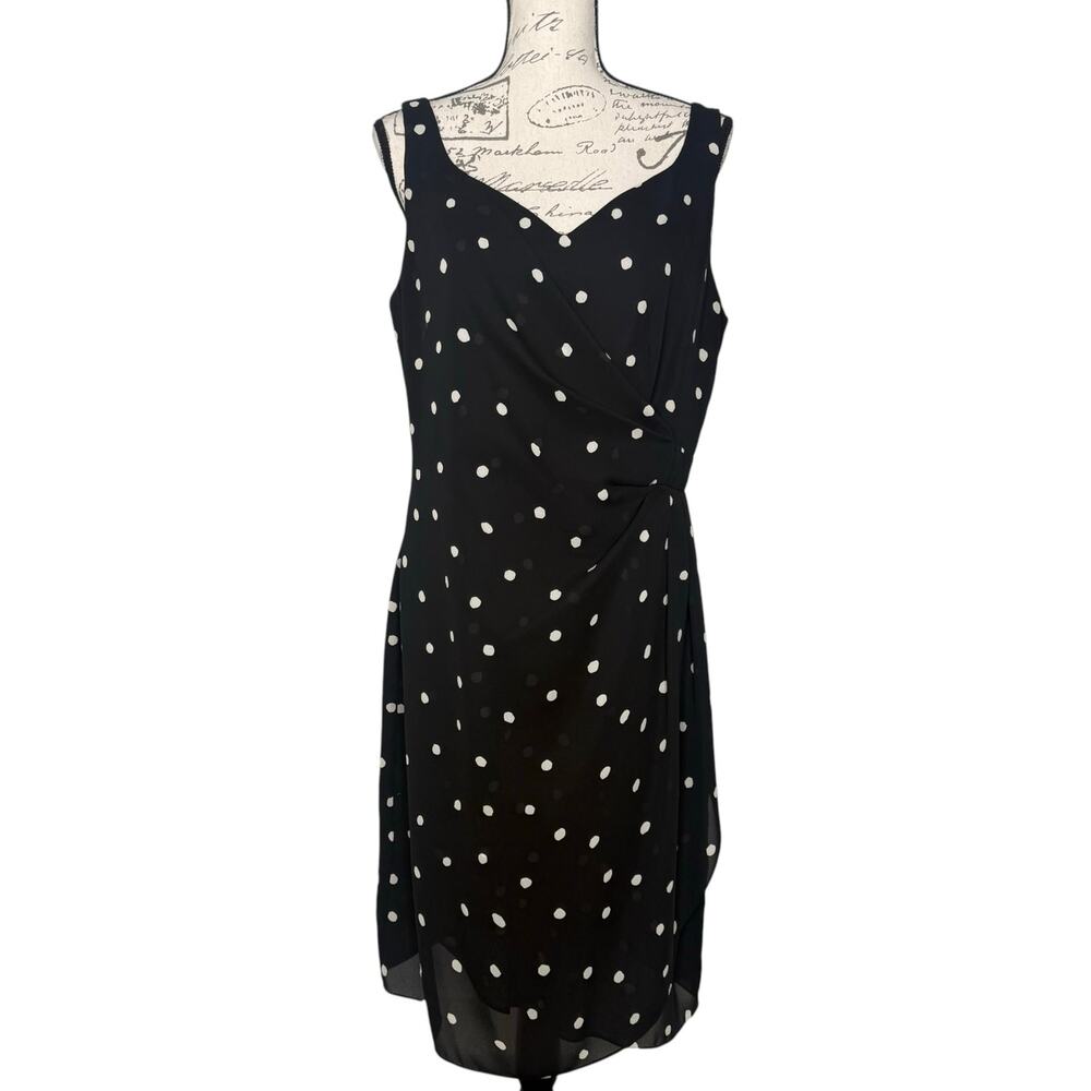 Vintage David Warren New York Polka Dot Faux Wrap Sweetheart Neckline Dress 14